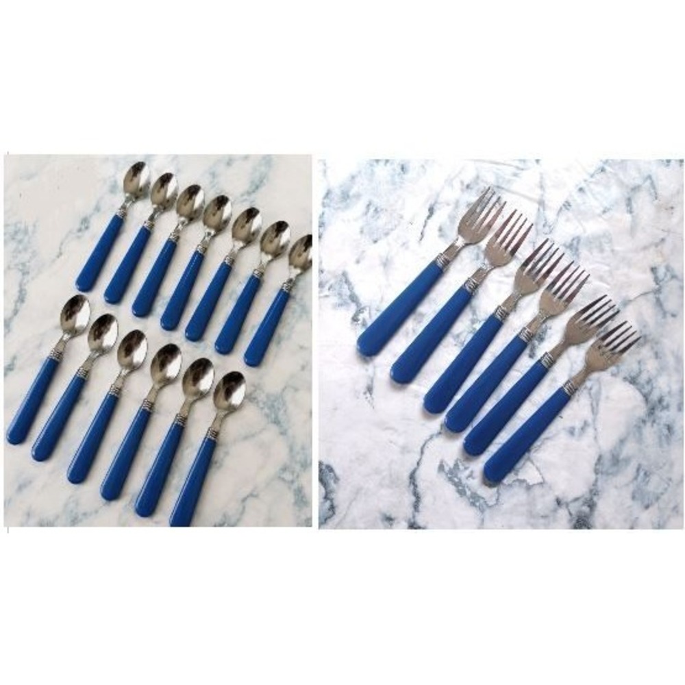 20pc Cobalt Blue Plastic Handle Stainless Steel Flatware Set Spoons and Forks
